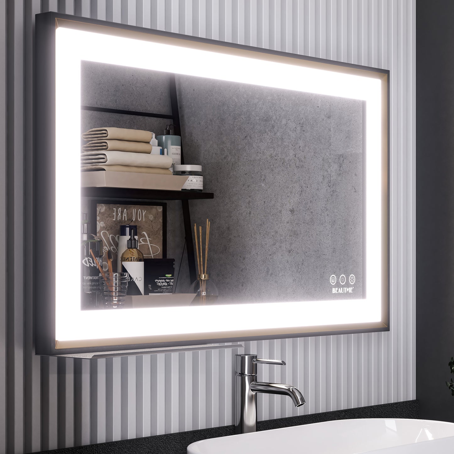 Bathroom Mirrors for Wall - Black Led Bathroom Mirror 40x24 Inches