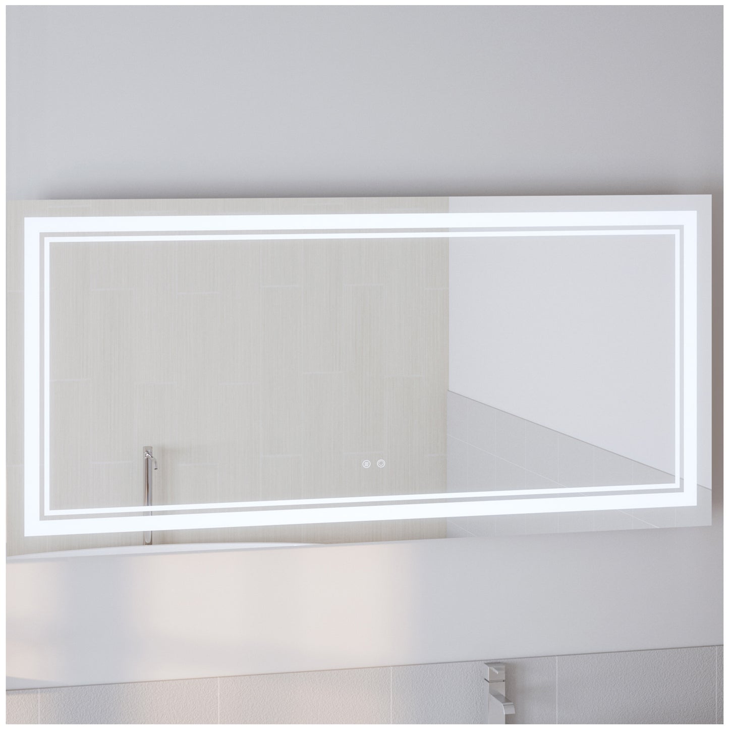 Modern Bathroom Mirrors for Wall - 60” Silver Bathroom Vanity Mirror