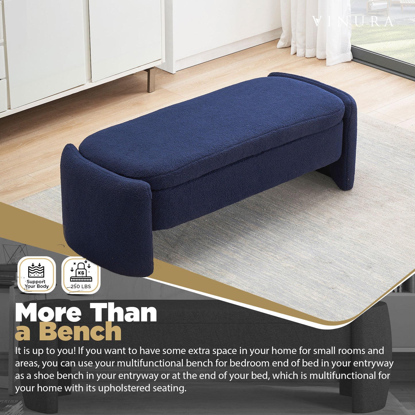 Multifunctional Storage Ottoman Bench - 22” Blue End of Bed Storage Bench