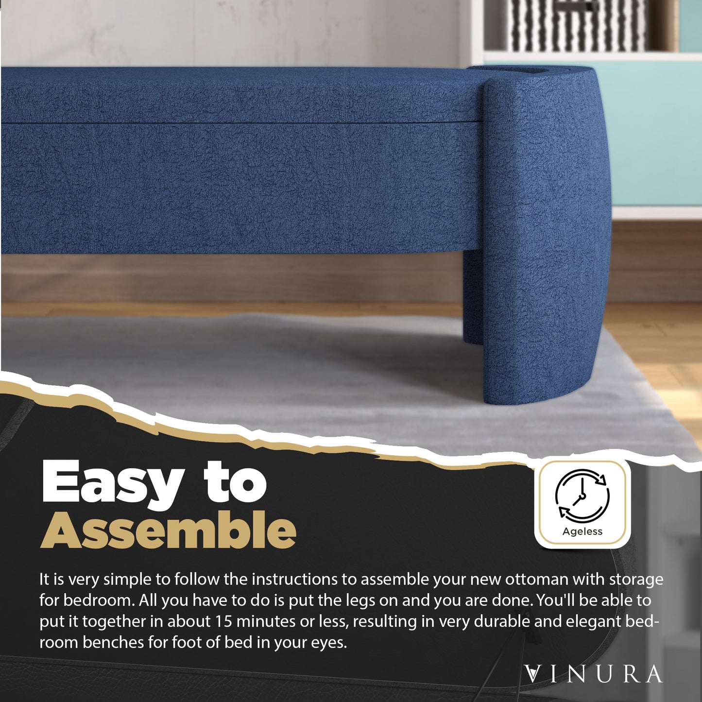 Multifunctional Storage Ottoman Bench - 22” Blue End of Bed Storage Bench