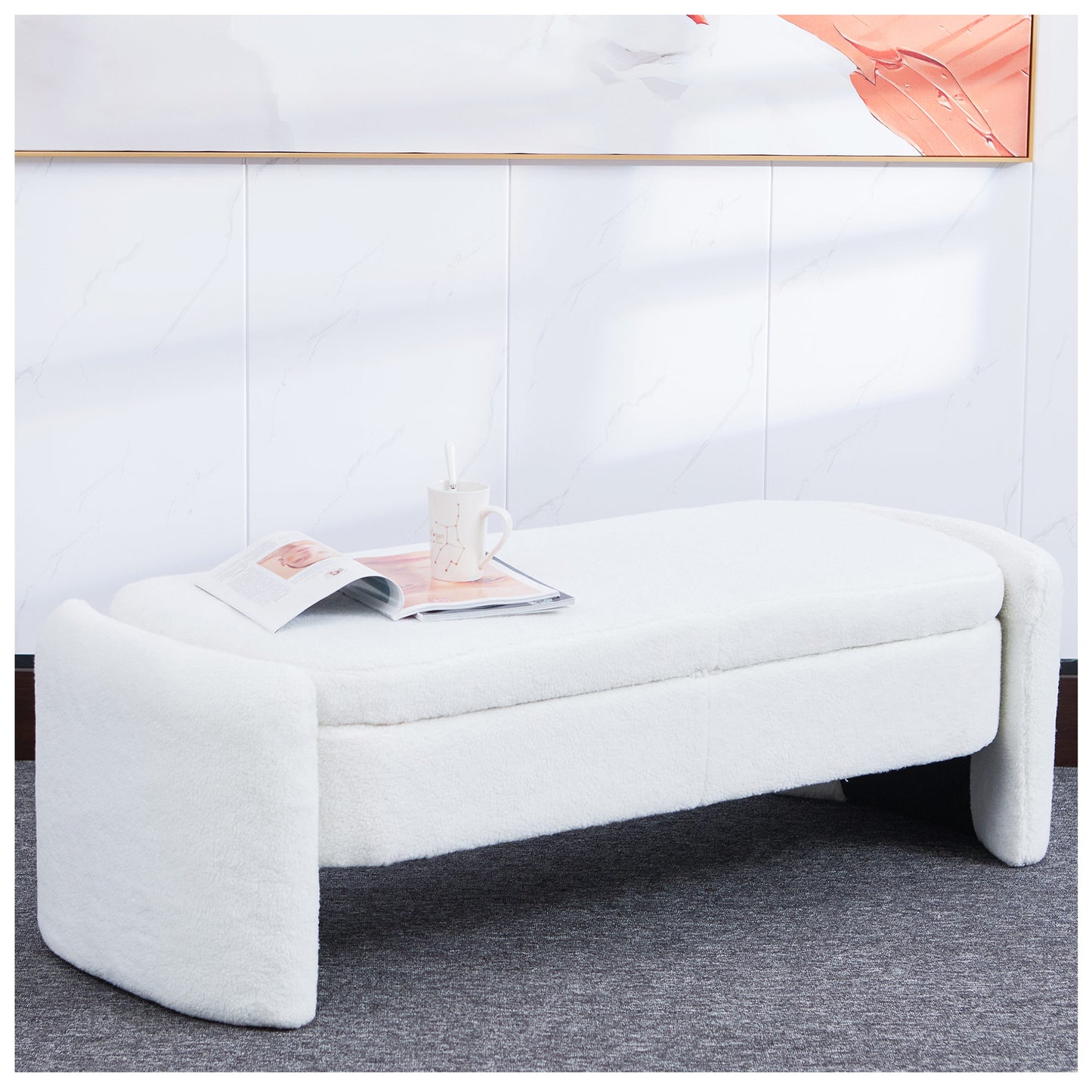 Multifunctional Storage Benches - 22” Light Beige Ottoman Storage