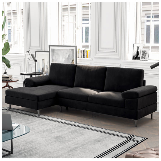 Cloud Couch Sectional - Left Side Velvet Black Couches for Living Room