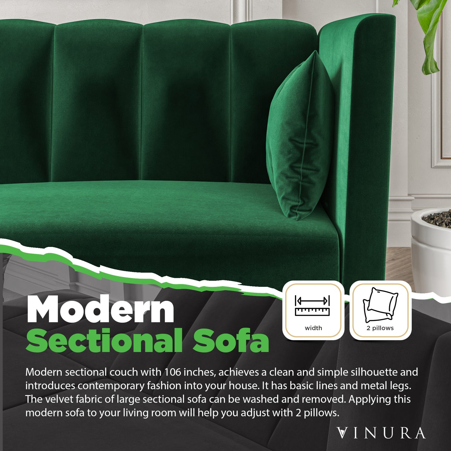 Sectional Sleeper Sofa - Left Side Green Velvet Sectional Sofa 106”