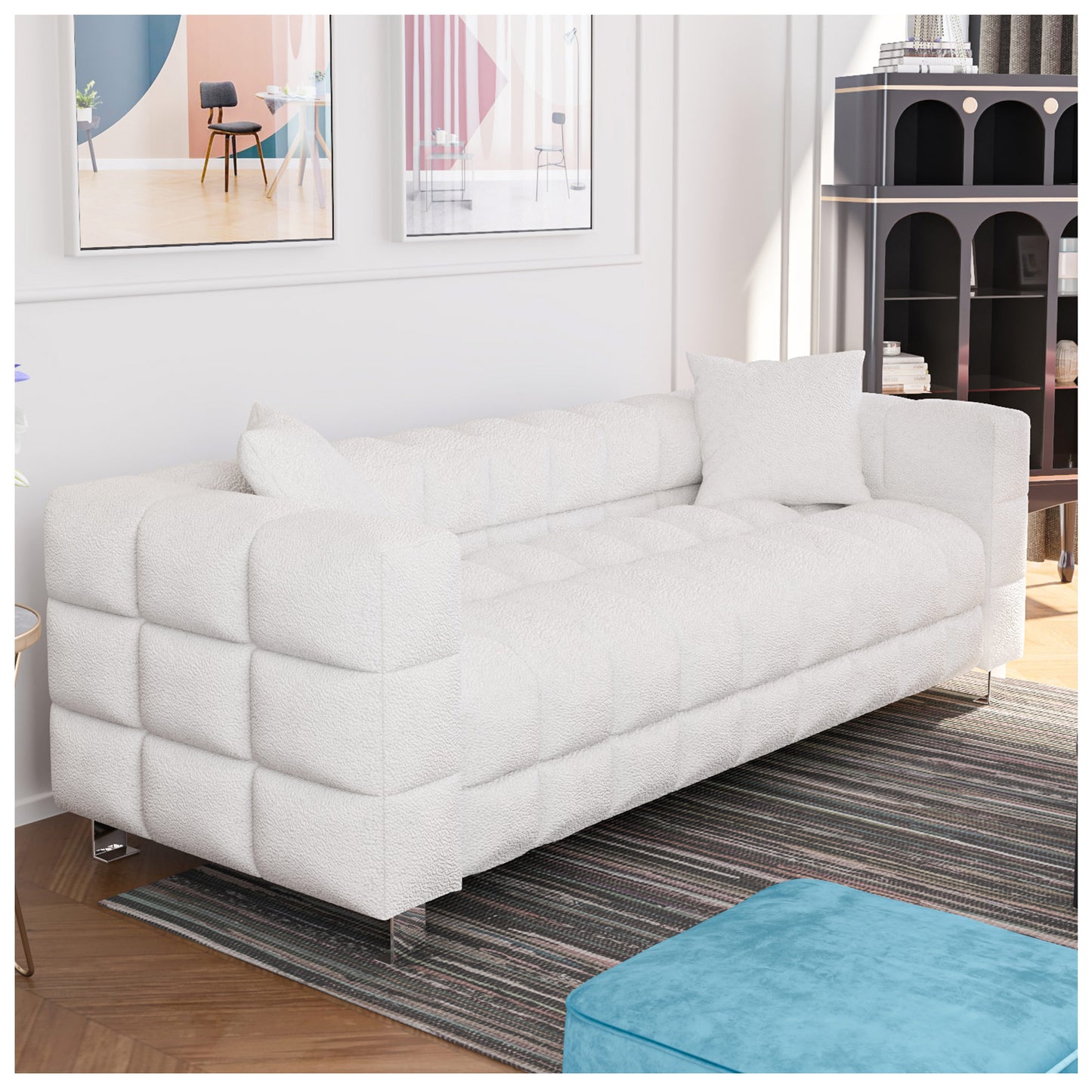 Couches for Living Room - 81 Inches White Cloud Couch with 2 Pillows