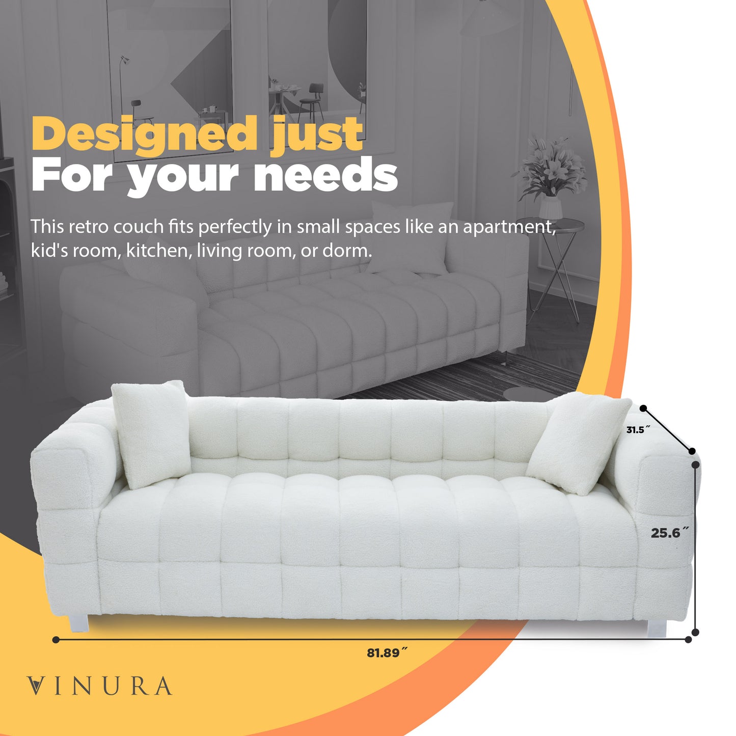 Couches for Living Room - 81 Inches White Cloud Couch with 2 Pillows