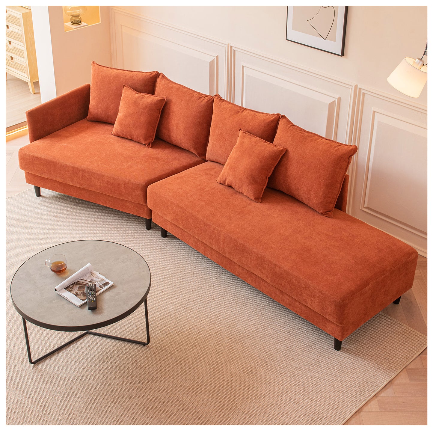 Sectional Orange Couch - Orange Polyester Sectional Sofa Chaise Lounge