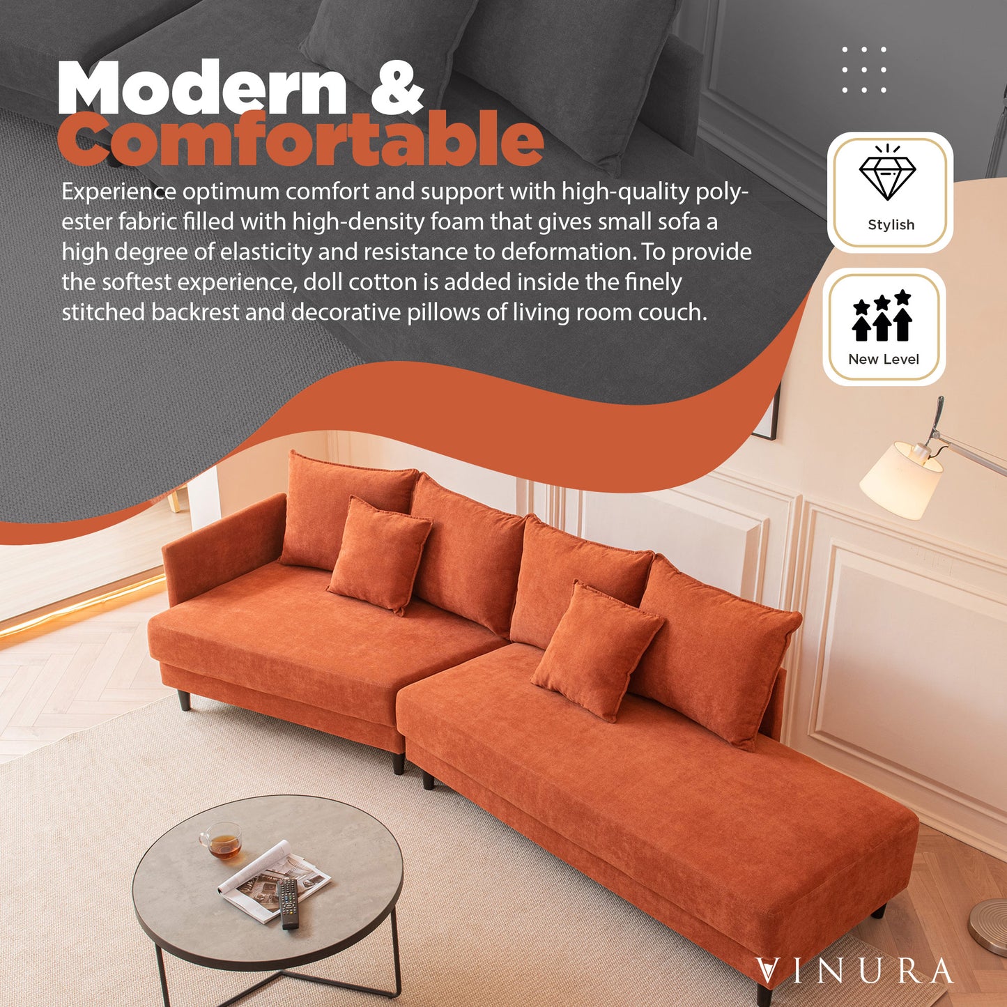 Sectional Orange Couch - Orange Polyester Sectional Sofa Chaise Lounge