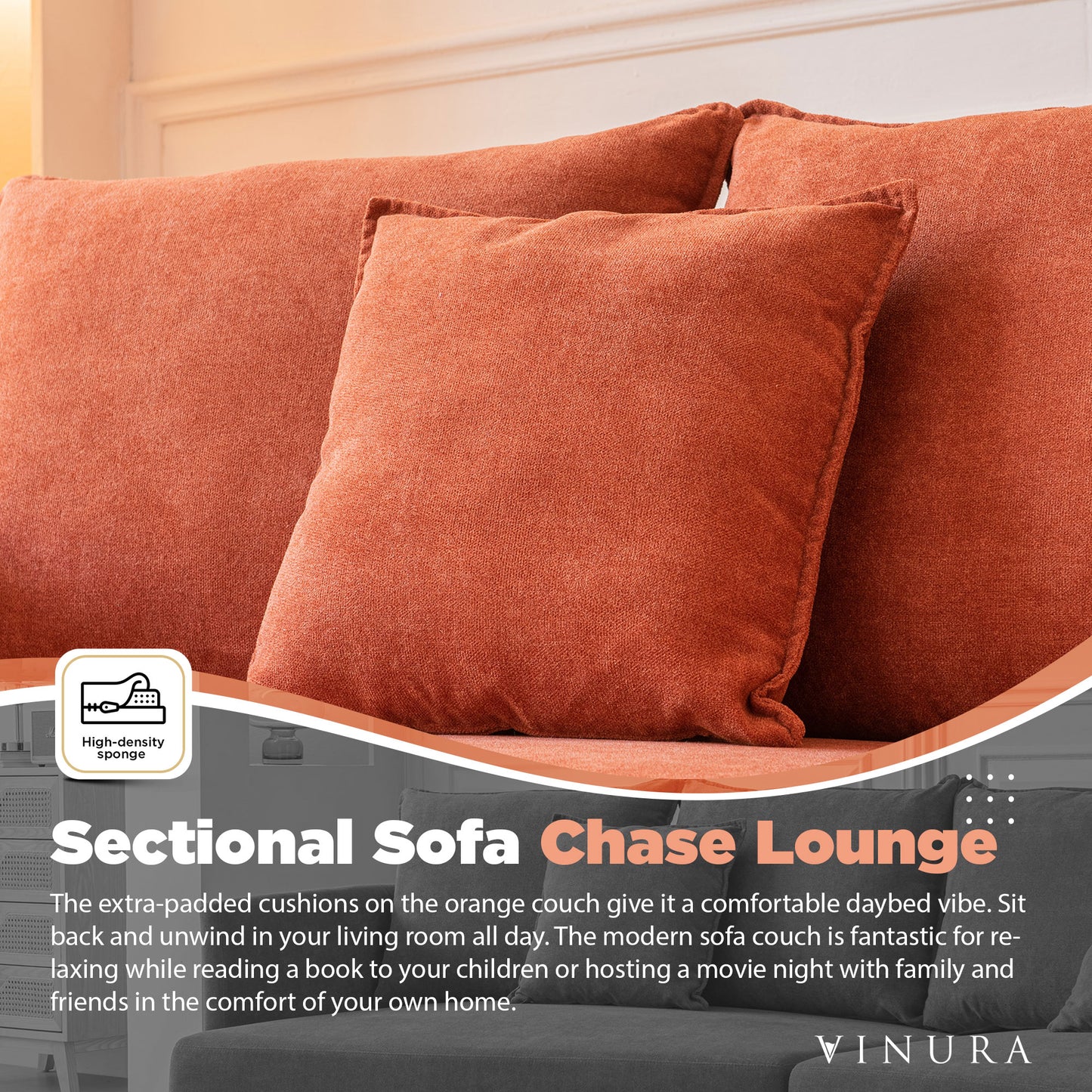 Sectional Orange Couch - Orange Polyester Sectional Sofa Chaise Lounge