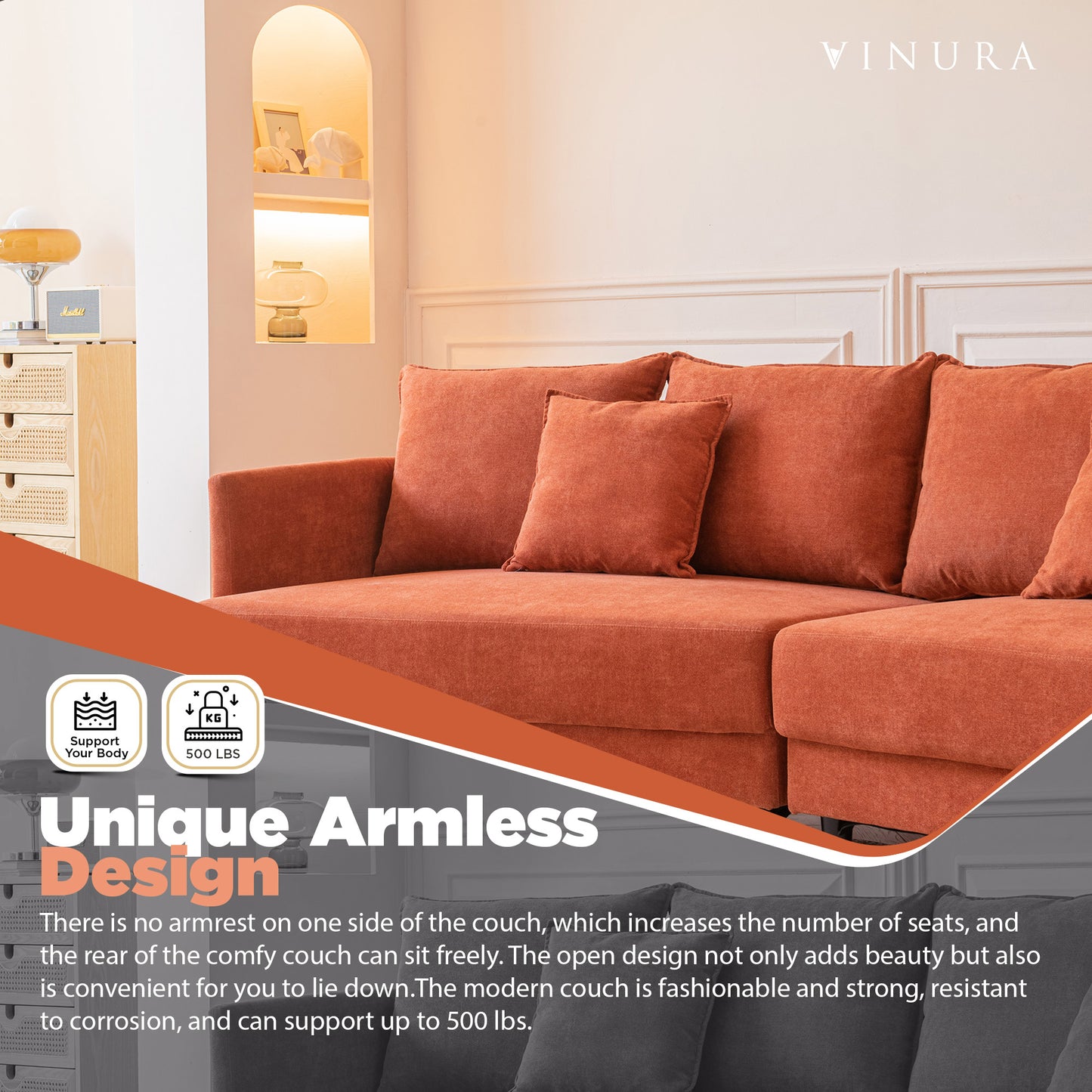 Sectional Orange Couch - Orange Polyester Sectional Sofa Chaise Lounge