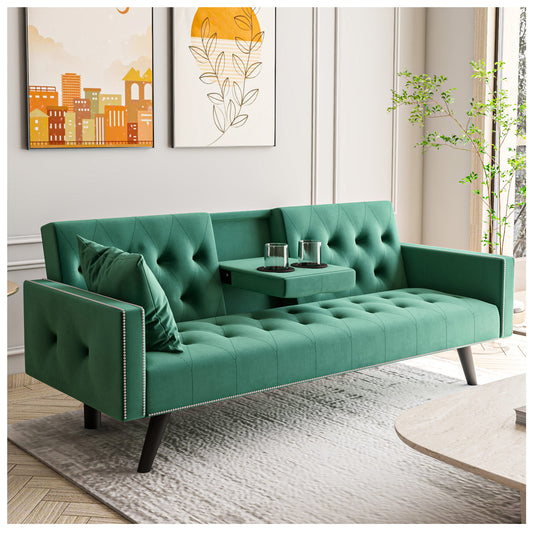 Couches for Living Room - Green Velvet Pull Out Sofa Bed 72”