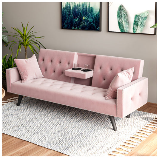 Couches for Living Room - Pull Out Pink Velvet Sofa Bed 72”