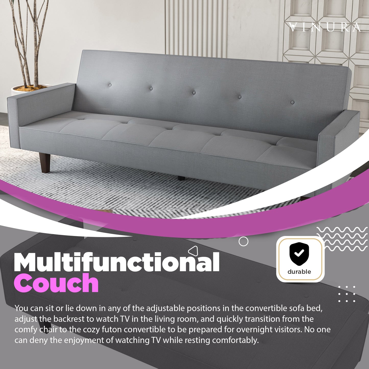 Small Couches for Small Spaces - 75” Light Gray Pull Out Sofa Bed