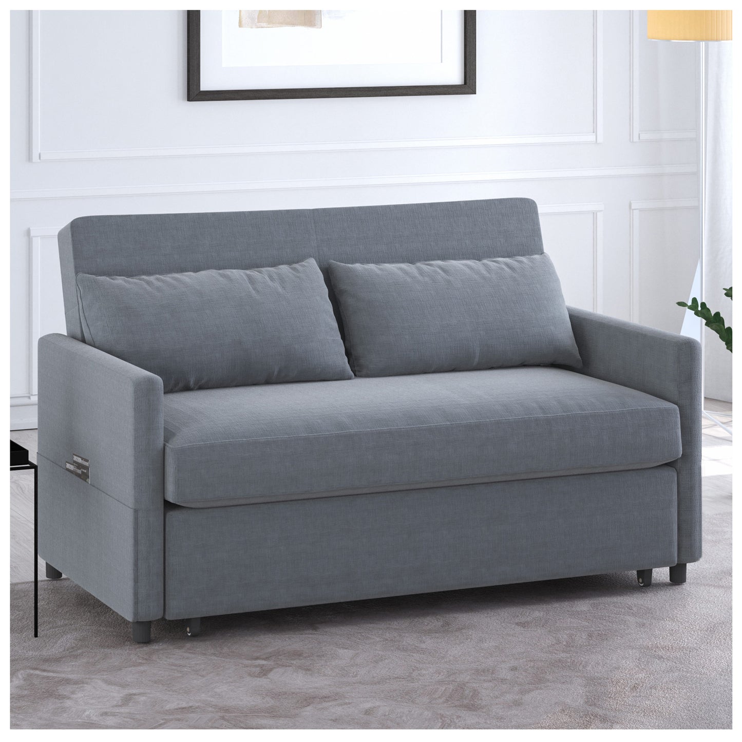 Couches for Living Room - Pull Out Grey Sleeper Sofa Bed Chair 57”