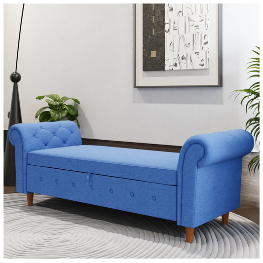 End of Bed Storage Bench - Linen Navy Blue Storage Ottoman Bench 63”