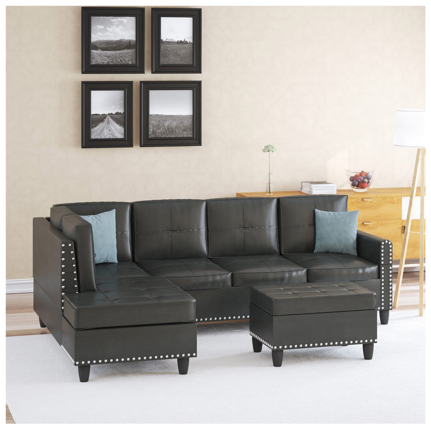 Black Sectional Couches for Living Room - Living Room 3 Seater Sofa 97.5”