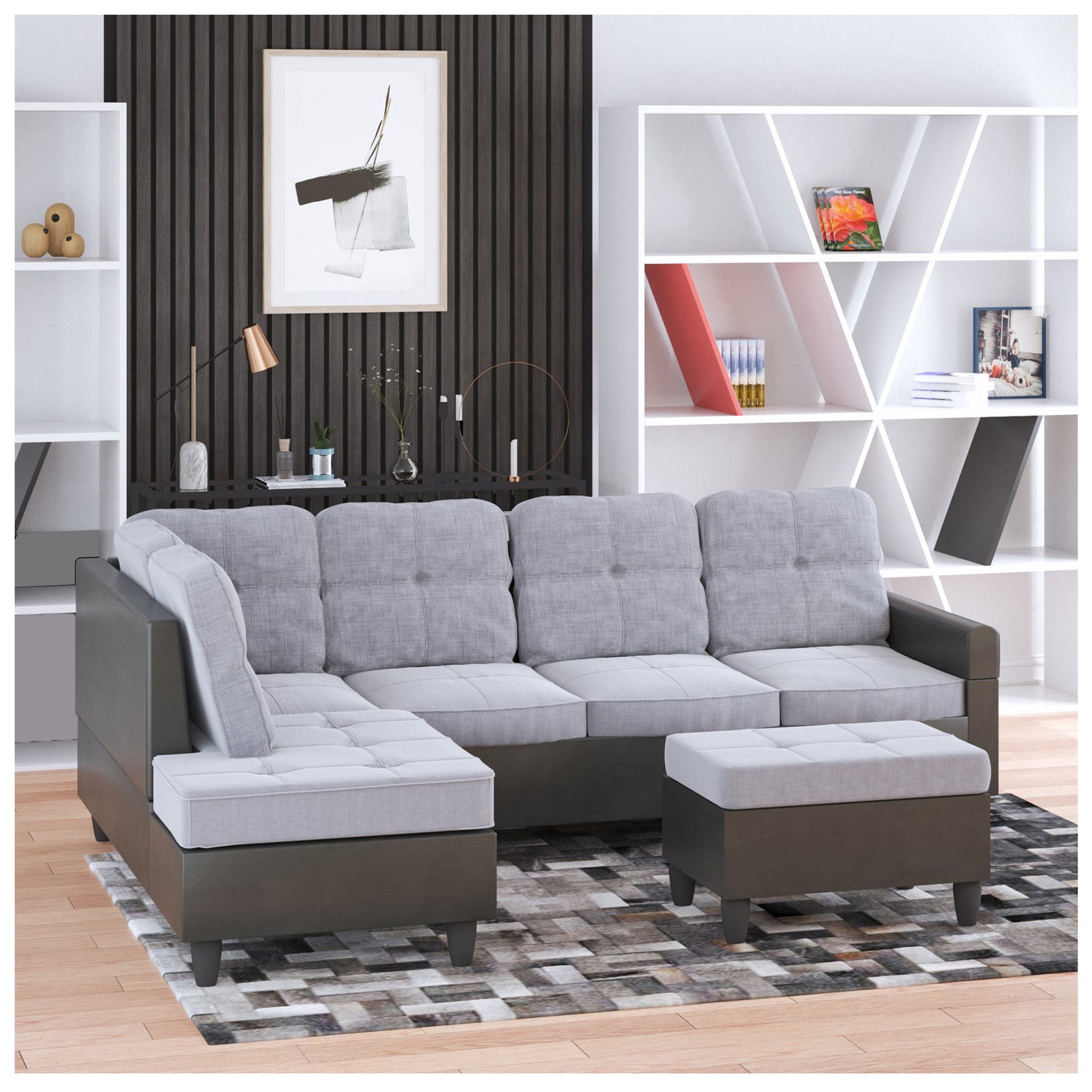 Couches for Living Room - Grey Fabric L Shaped Sectional Couch 97.5”