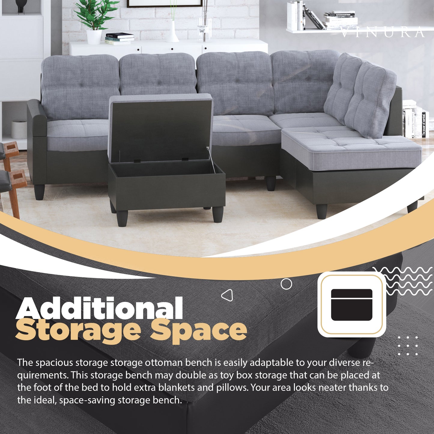 Sectional Couches for Living Room - Grey L Shaped Sectional Couch Set