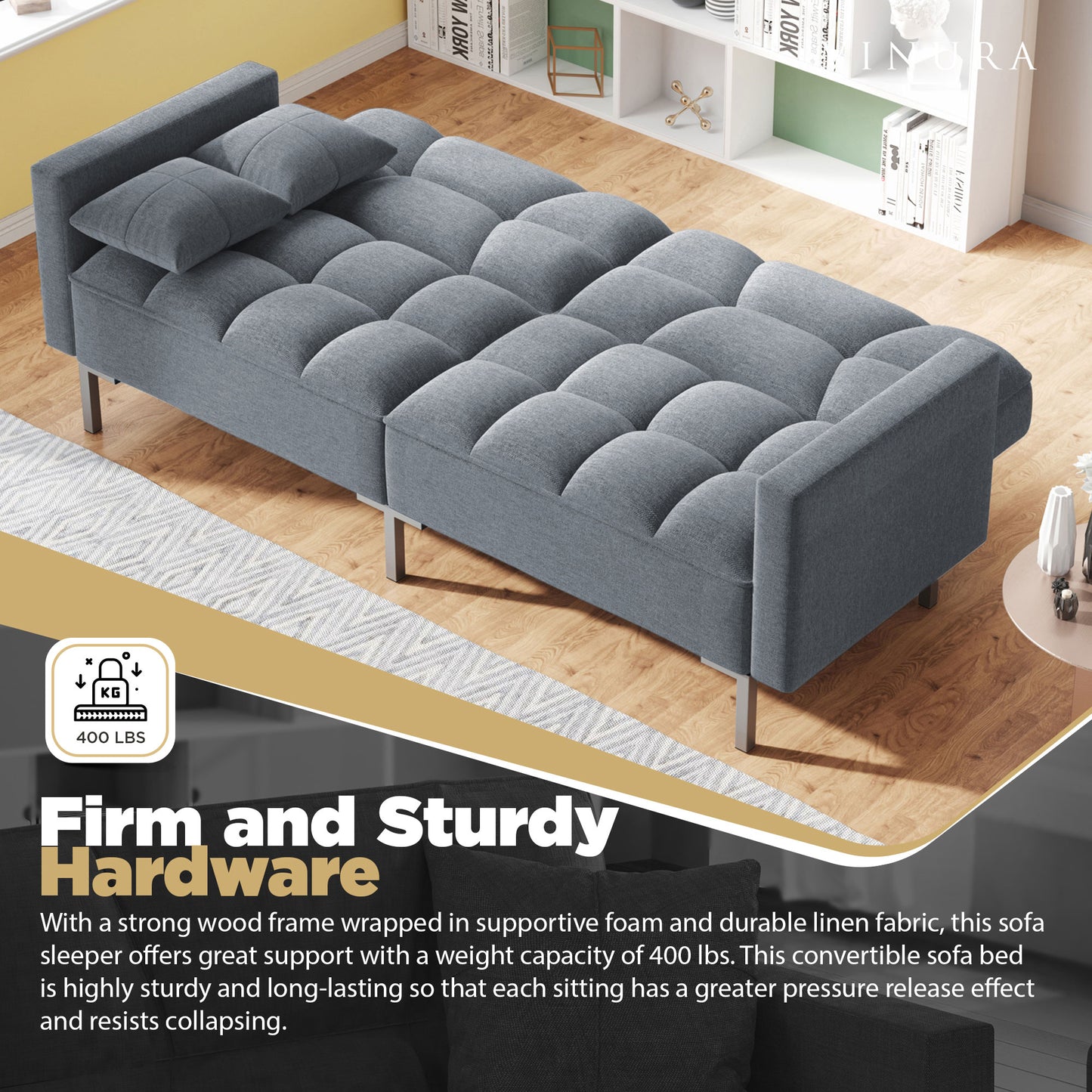 Adjustable Futon Pull Out Couch - Dark Gray Futon Sofa Bed 75”