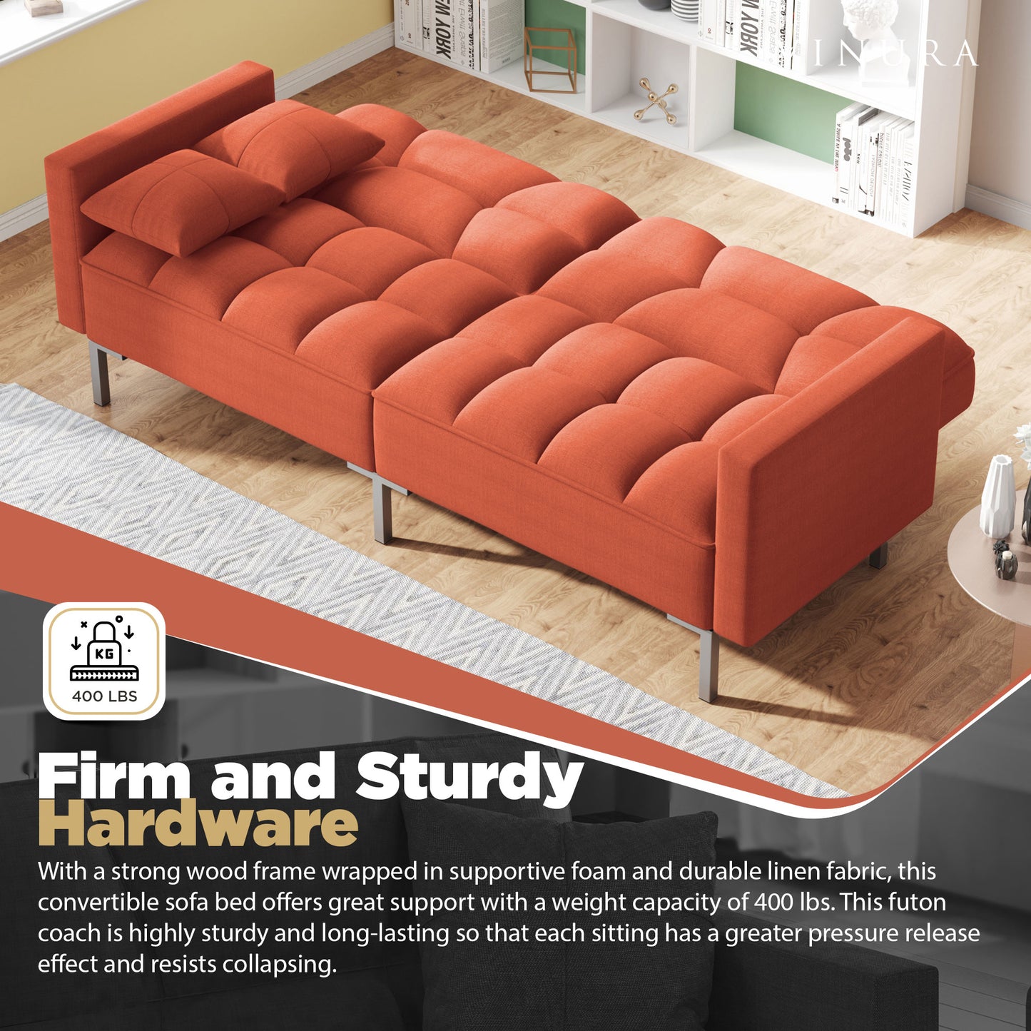 Adjustable Futon Sofa Bed Couch  - Orange Convertible Sofa Bed 75”