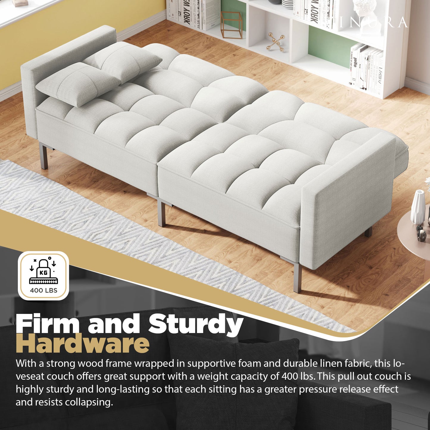 Adjustable Futon Pull Out Couch - Orisfur White Sofa Bed 75”