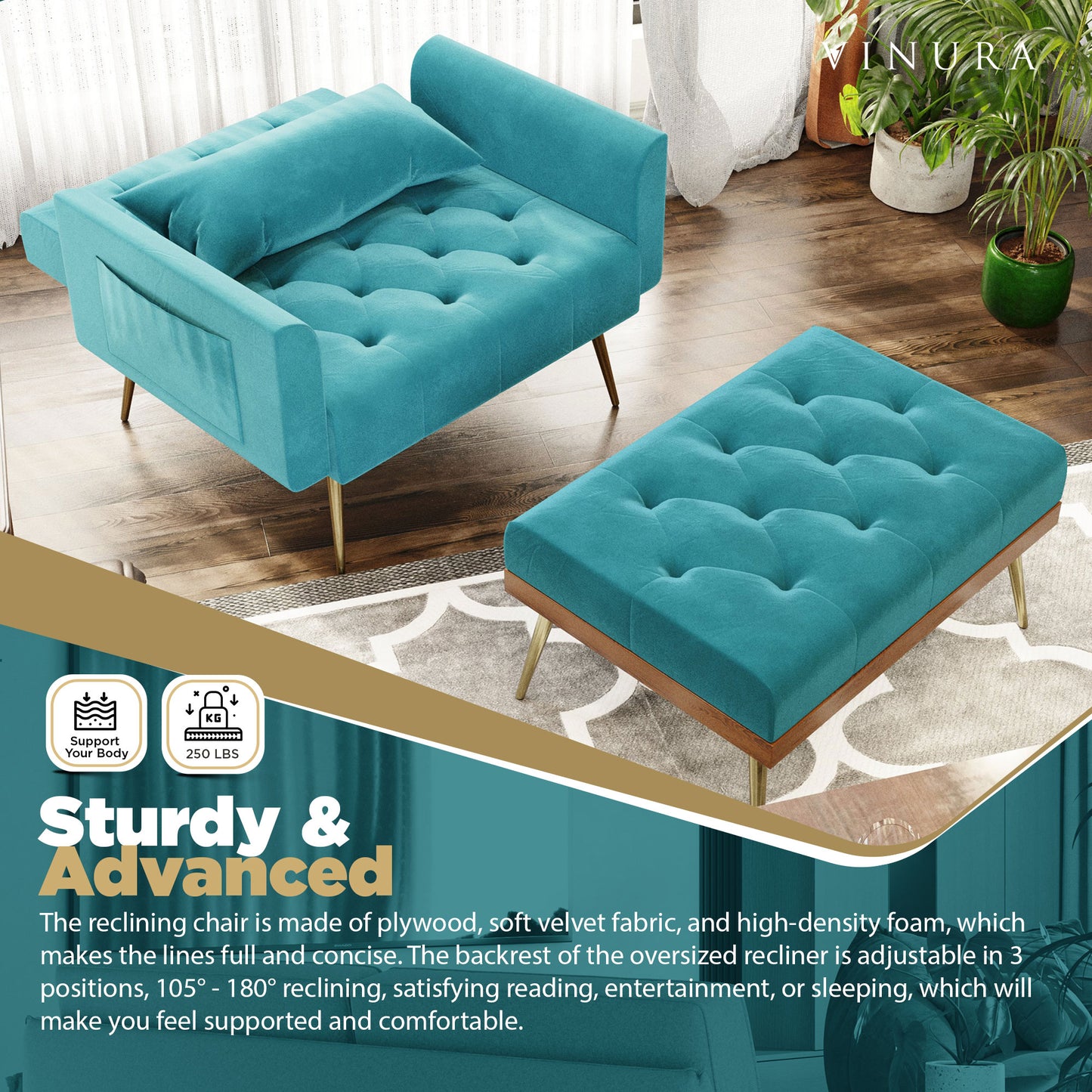 Modern Living Room Chairs - Recliner Teal Accent Reading Chair