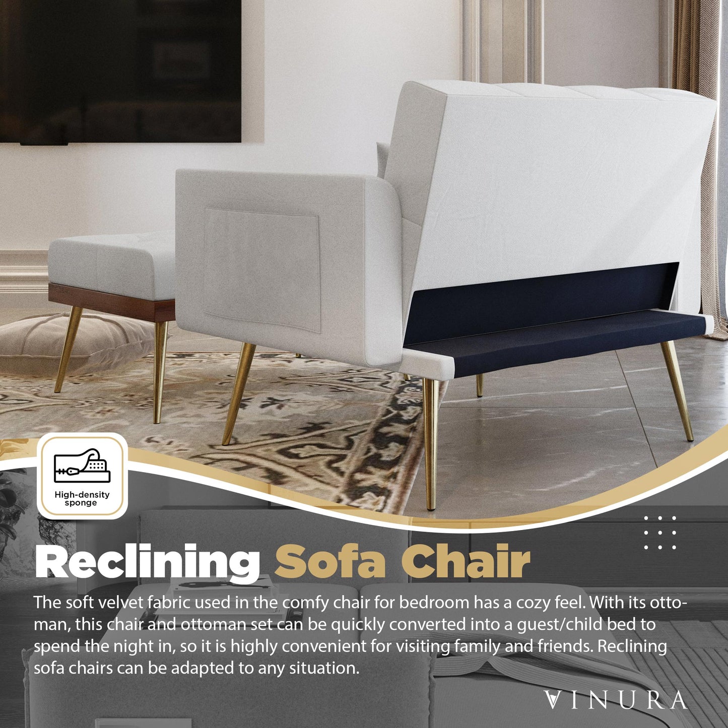 Modern Living Room Chairs - Recliner White Accent Reading Chair