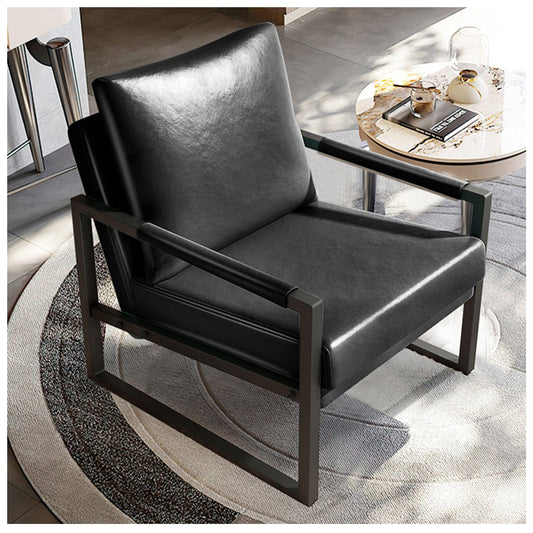 Modern Living Room Chair - PU Leather Black Reading Chair