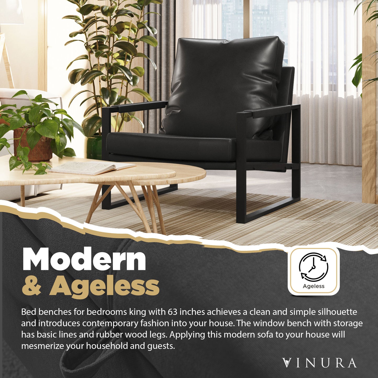 Modern Living Room Chair - PU Leather Black Reading Chair