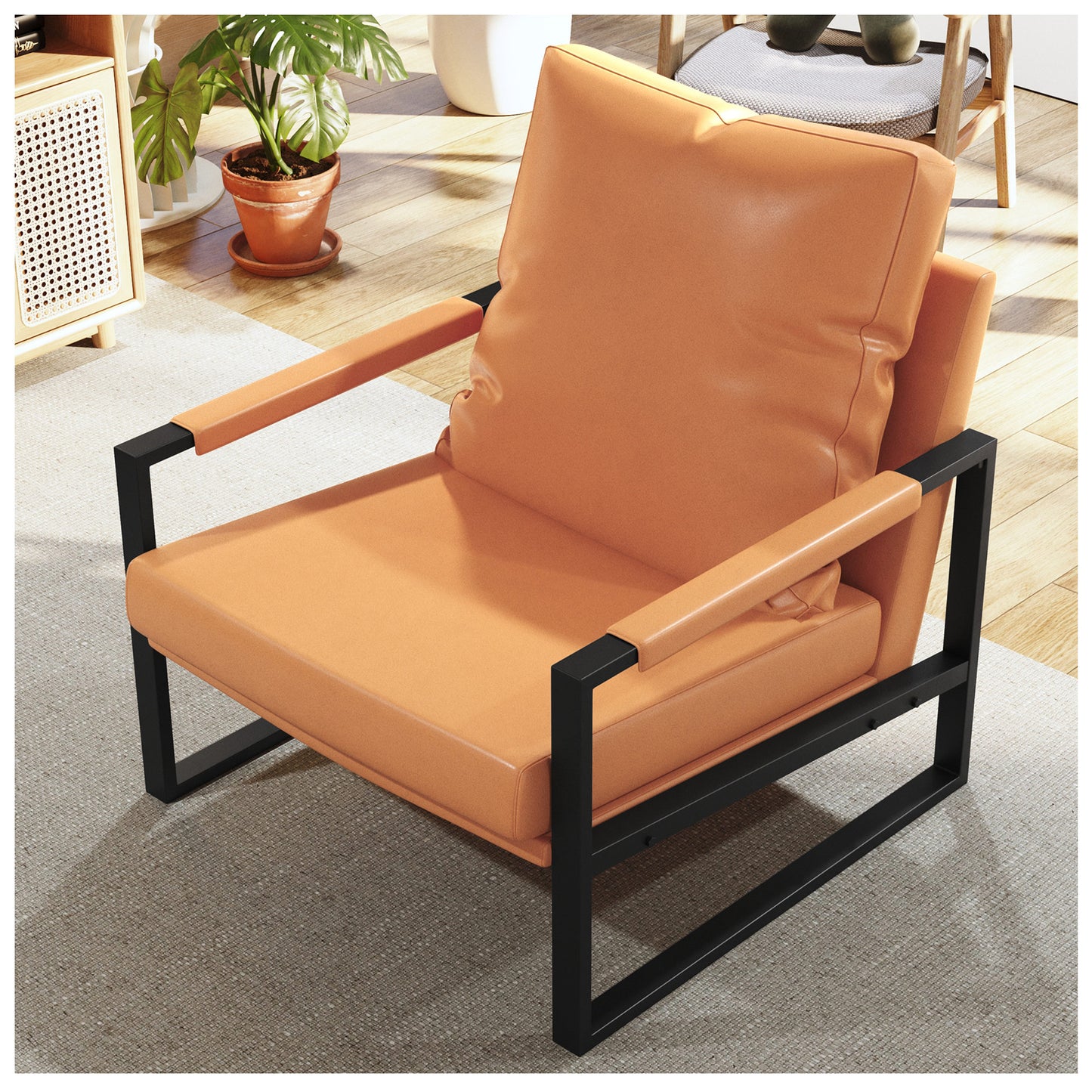 Modern Living Room Chairs - PU Leather Brown Accent Chair