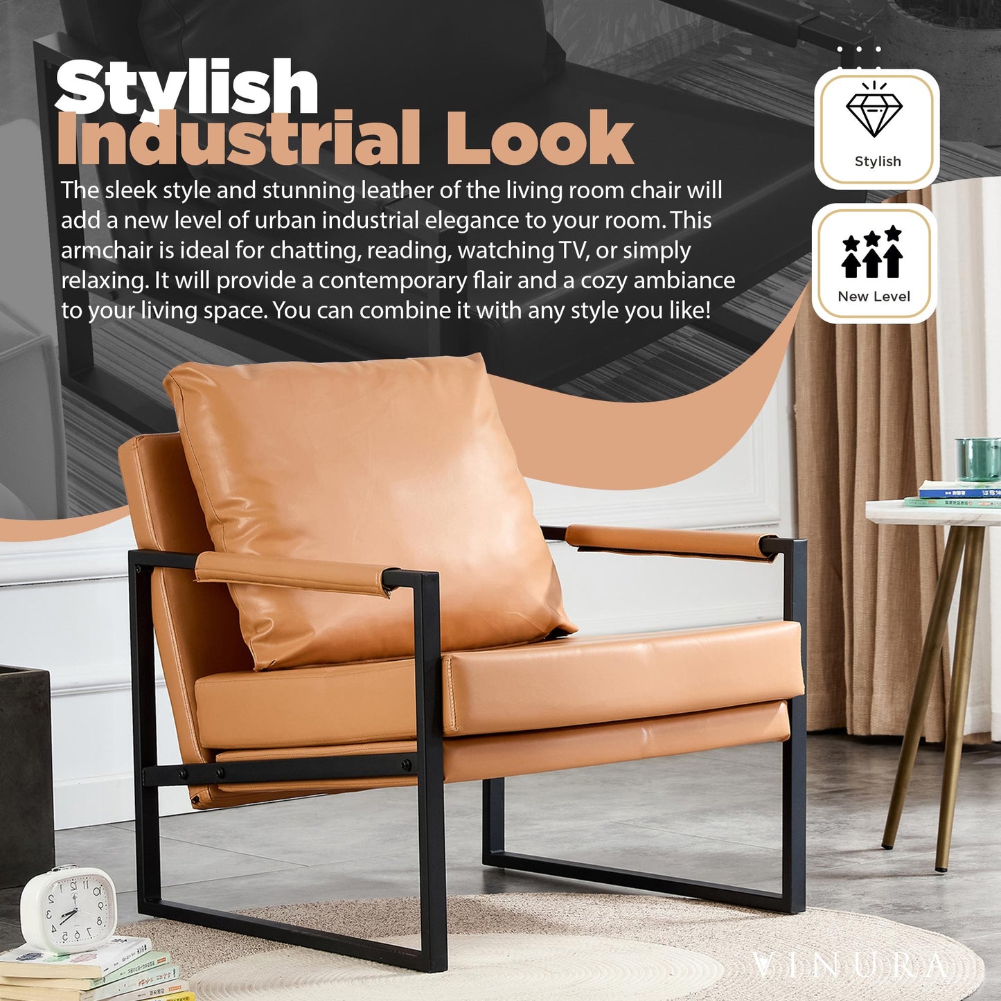 Modern Living Room Chairs - PU Leather Brown Accent Chair