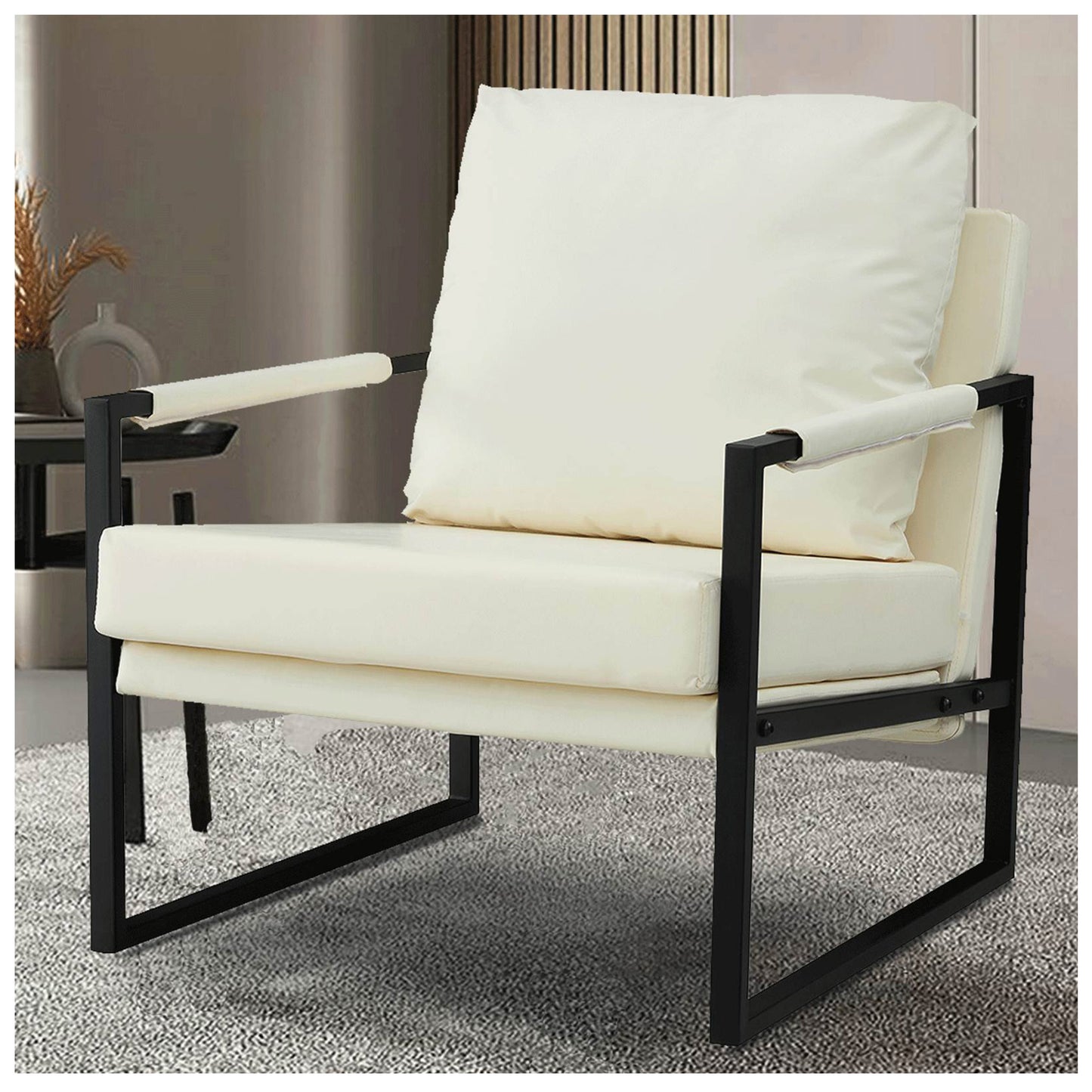 Modern Living Room Chairs - PU Leather White Chair for Bedroom