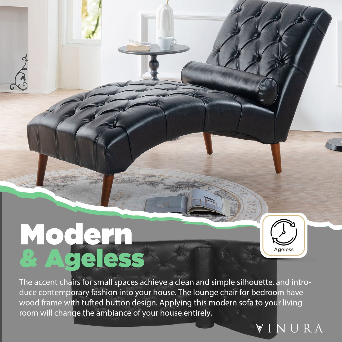 Modern Living Room Chairs - PU Leather Black Lounge Chair for Bedroom