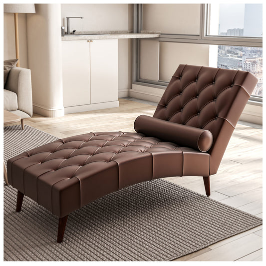 Modern Chairs for Bedrooms - PU Leather Brown Lounge Chairs