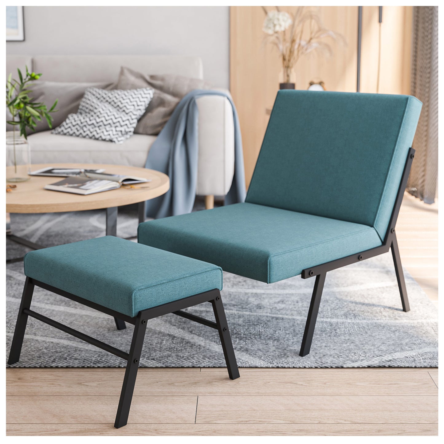 Modern Living Room Chairs - Green Accent Reading Chair with Ottoman