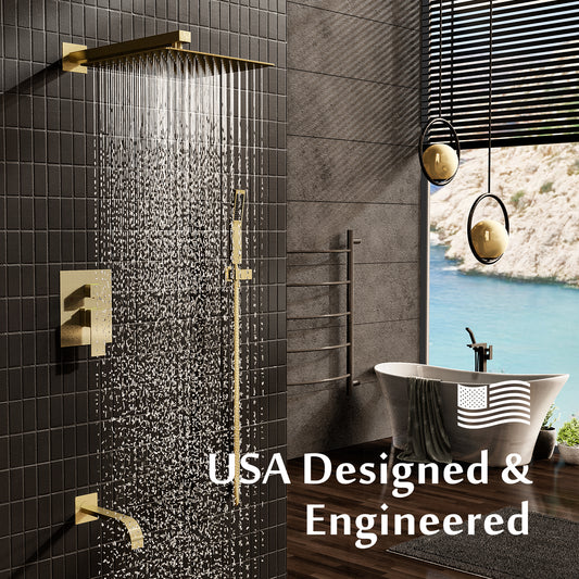 Rain Shower Faucet Set Luxury - Brushed Gold