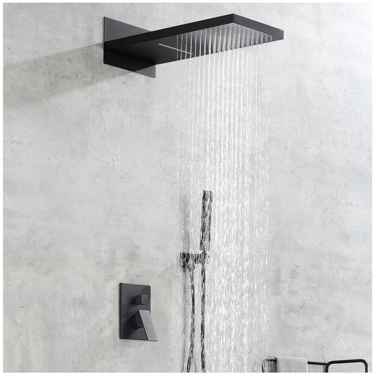 Shower Head with Handheld - Modern Matte Black Rainfall Shower Head