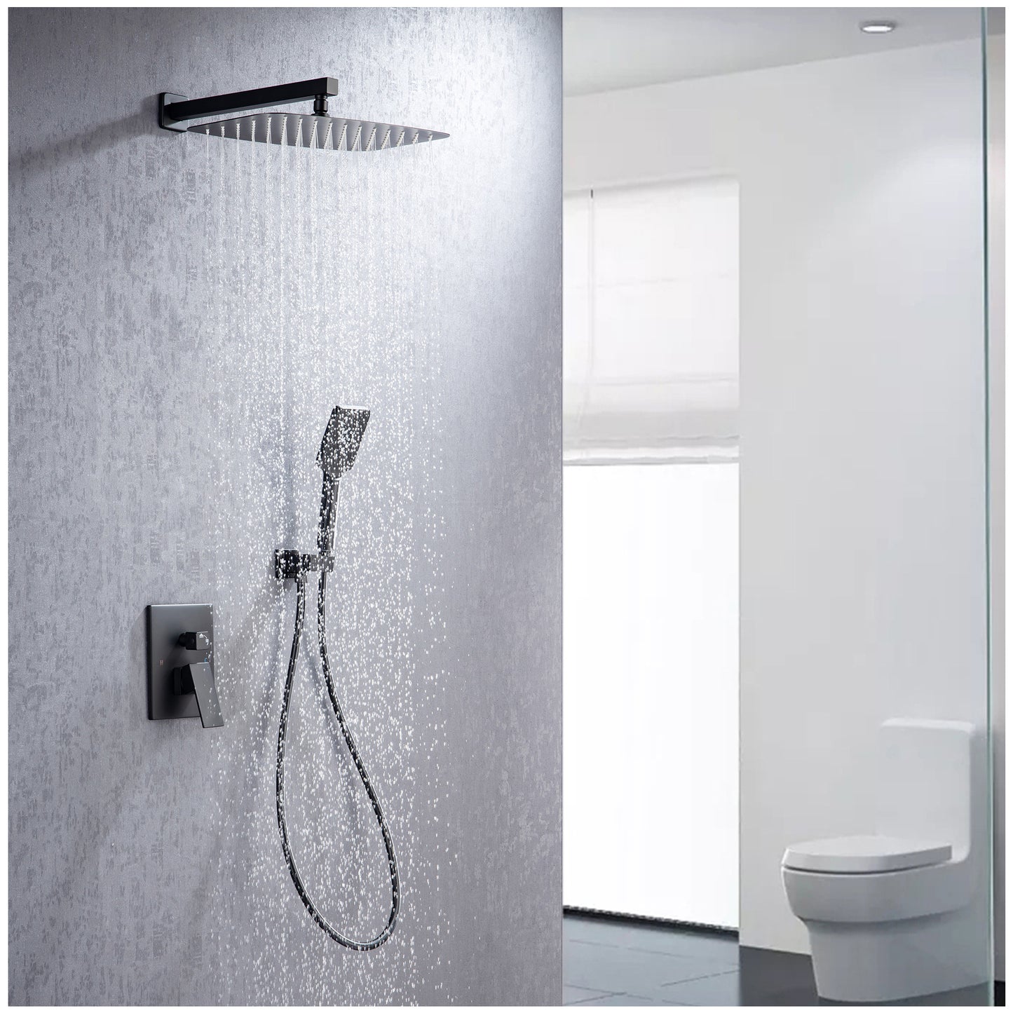 High Pressure Shower Heads - Modern Matte Black Waterfall Showerhead