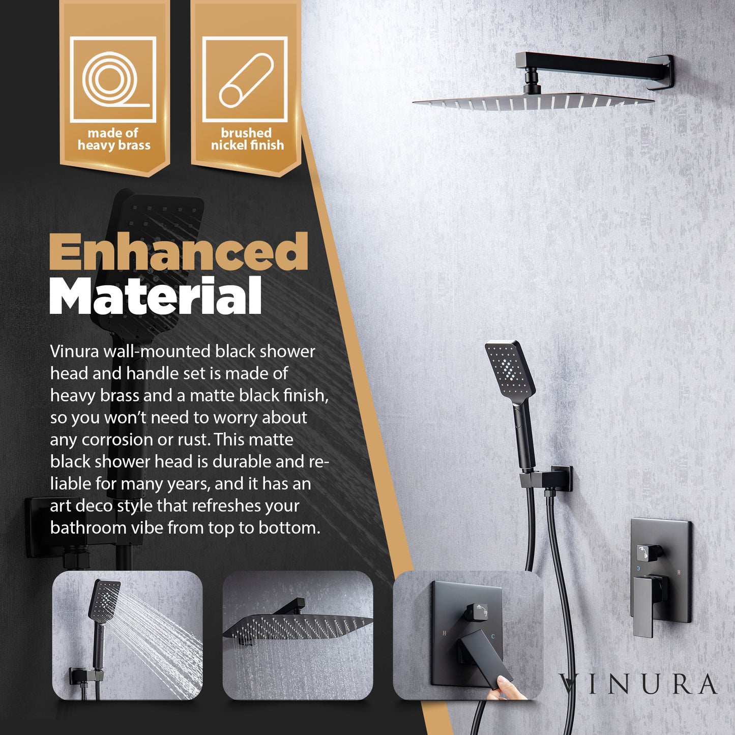 High Pressure Shower Heads - Modern Matte Black Waterfall Showerhead