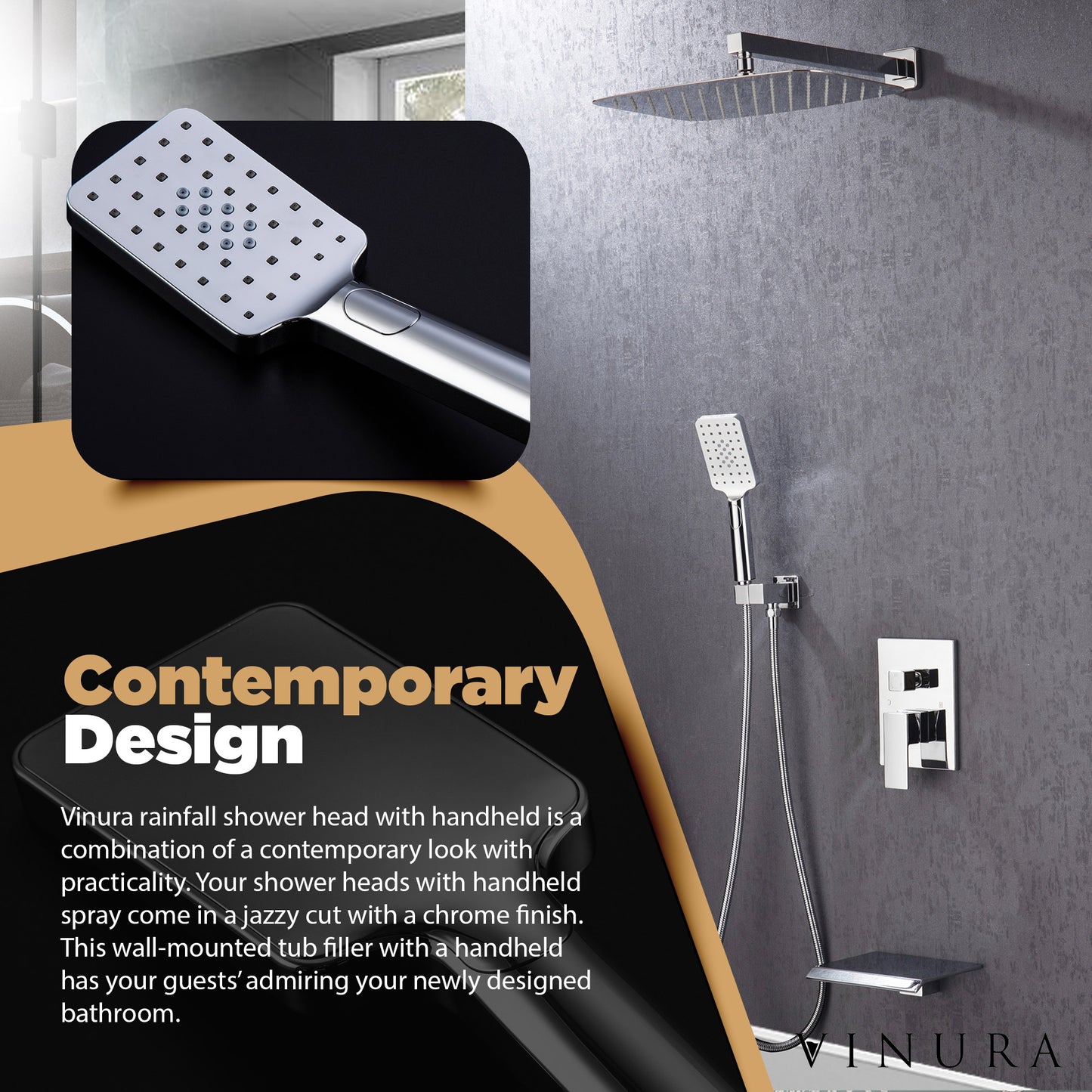 Shower Heads with Handheld Spray - Wall Mounted Shower Faucet Set