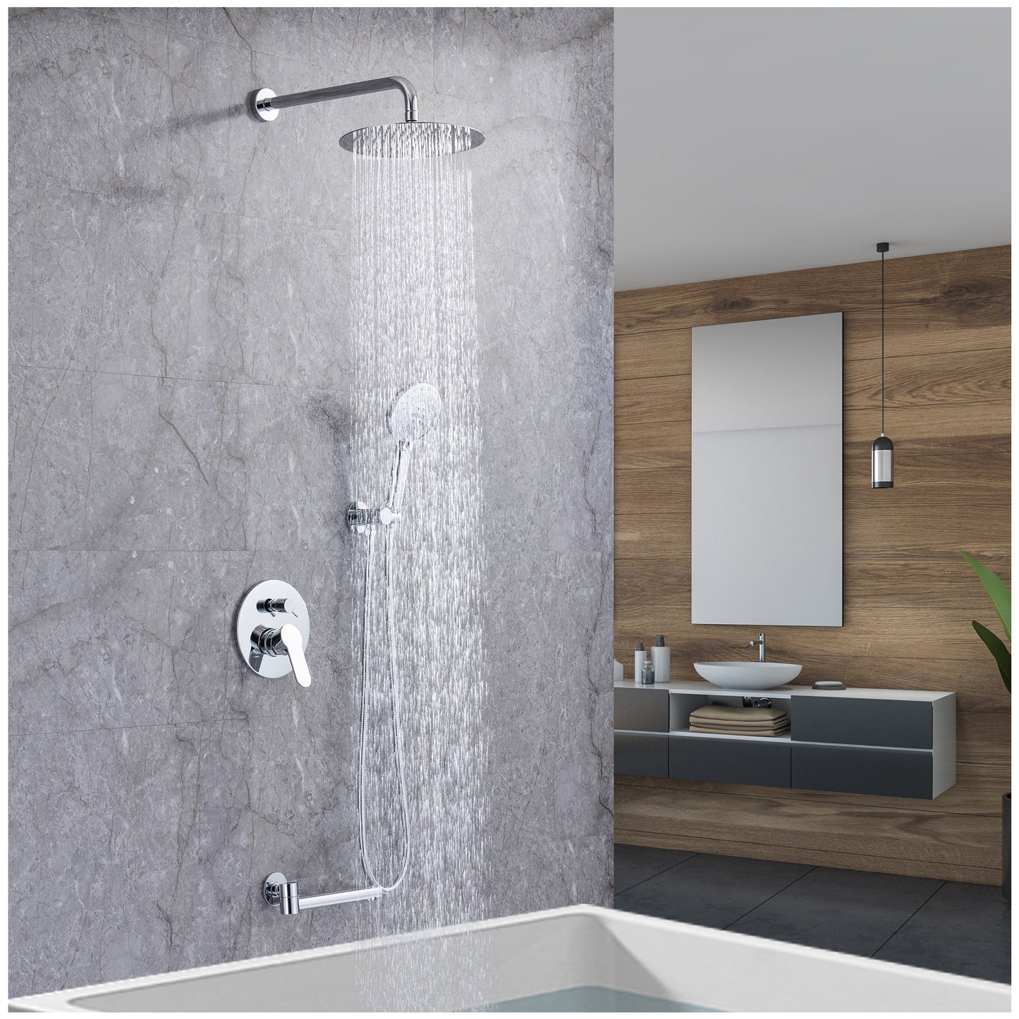 Shower Faucets Sets - Chrome Rainfall Shower Head with Handheld