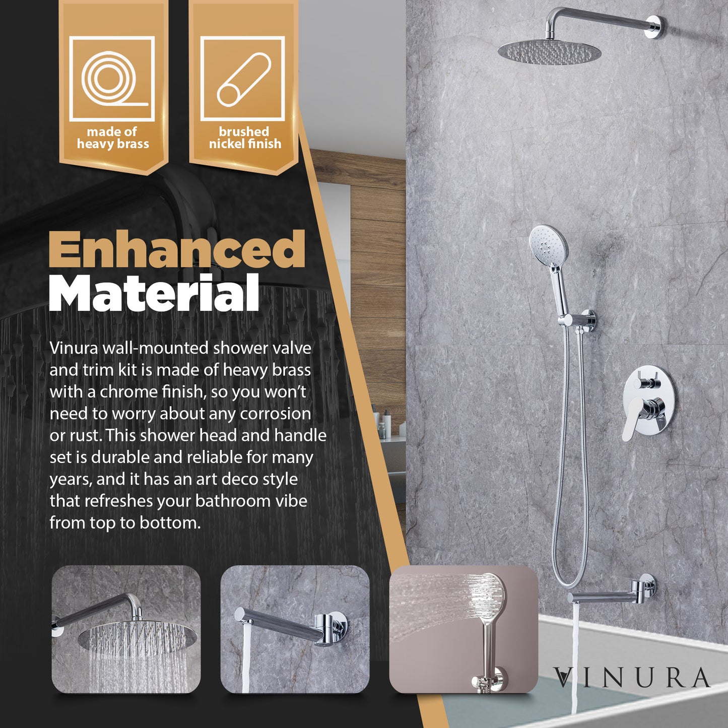 Shower Faucets Sets - Chrome Rainfall Shower Head with Handheld