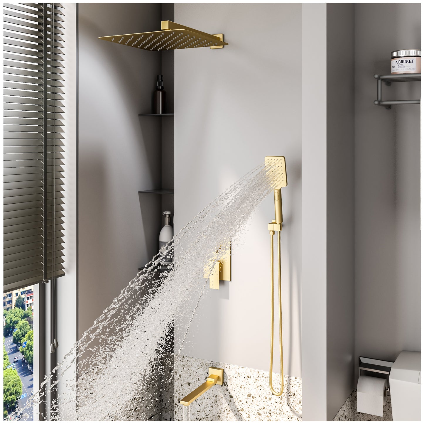 Shower Faucets Sets - Golden Rain Shower Head with Handheld Spray