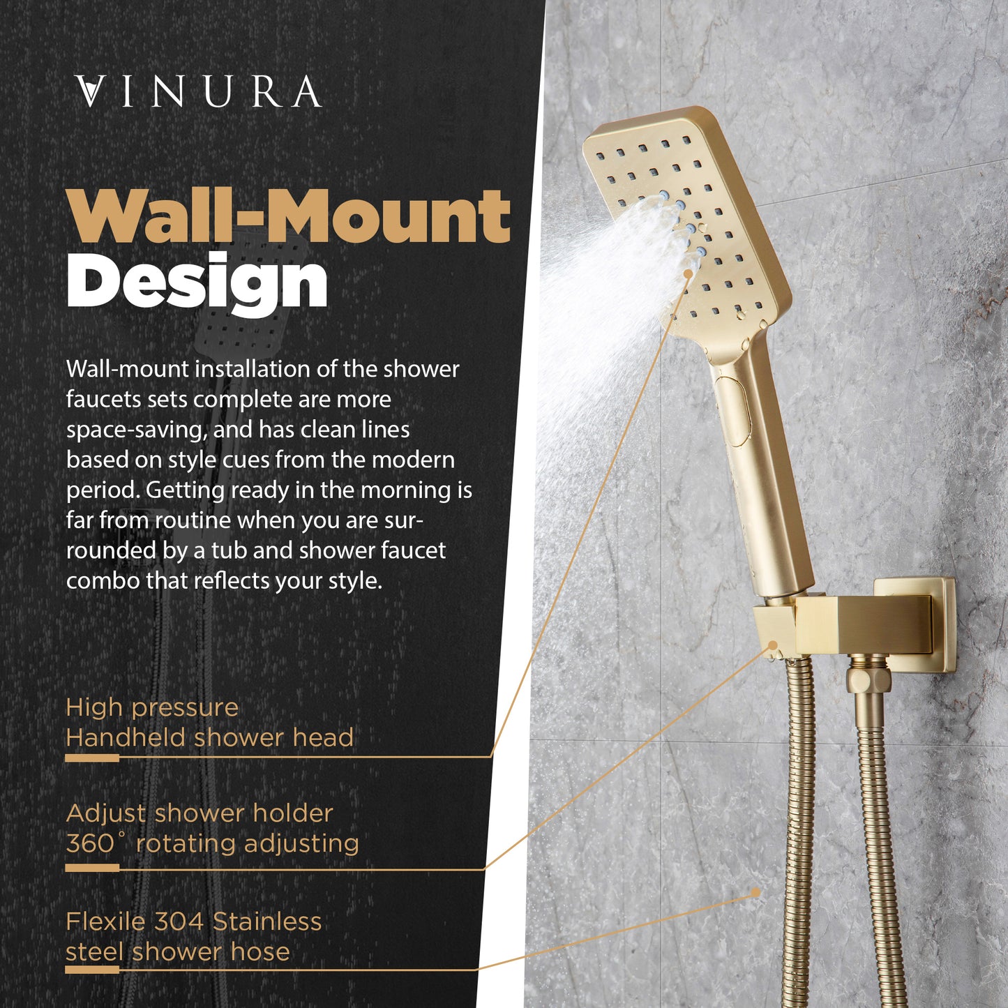 Shower Faucets Sets - Golden Rain Shower Head with Handheld Spray