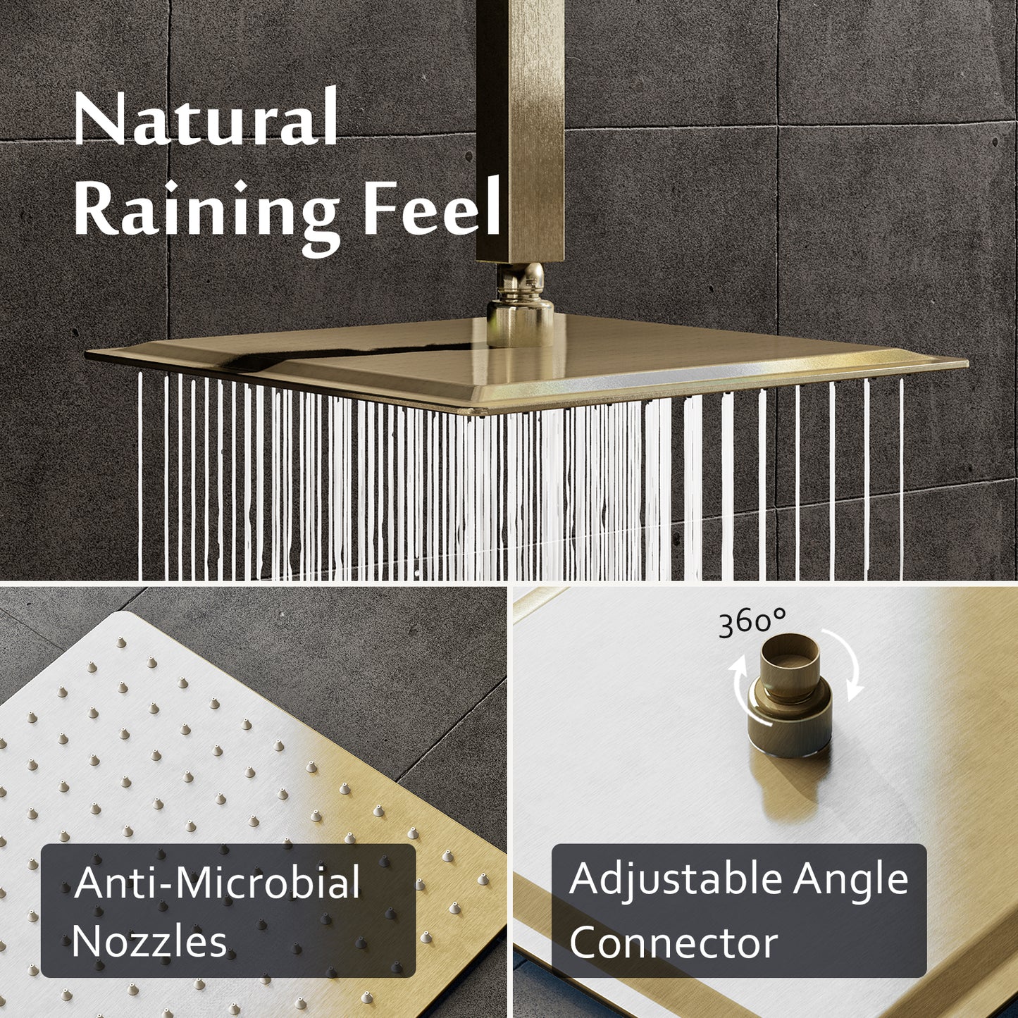 Rainfall Ceiling Mount Overhead Shower System Luxury - Brushed Gold