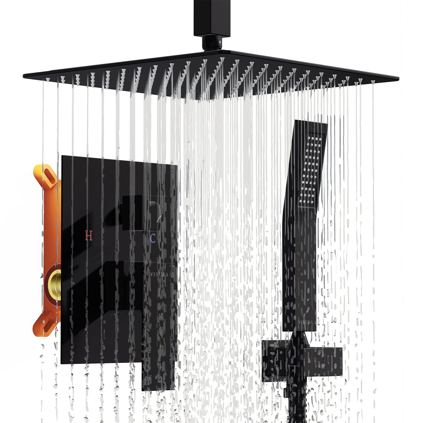 Rainfall Ceiling Mount Overhead Shower System Luxury - Matte Black