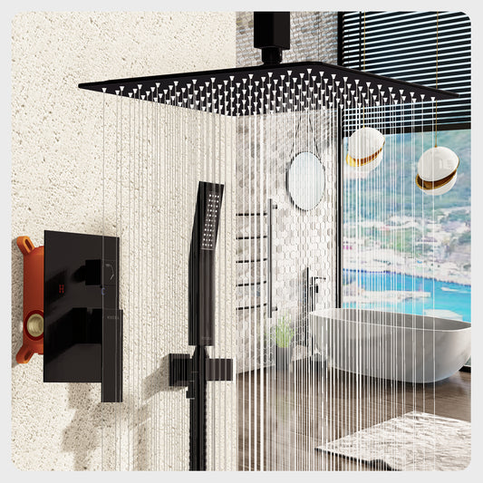 Rainfall Ceiling Mount Overhead Shower System Luxury - Matte Black