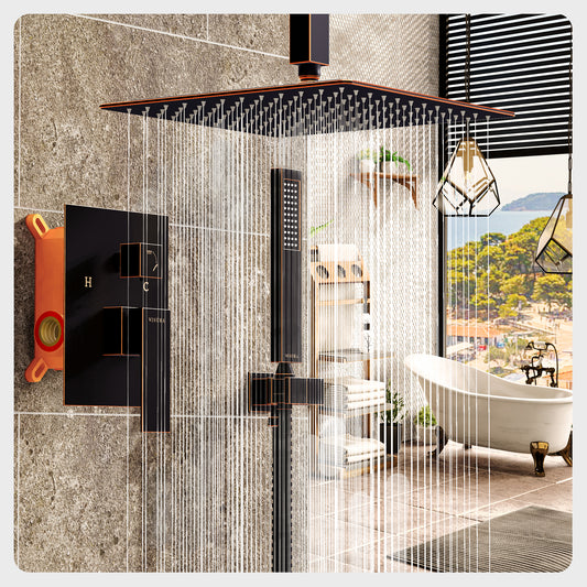 Rainfall Ceiling Mount Overhead Shower System Luxury - Oil Rubbed Bronze
