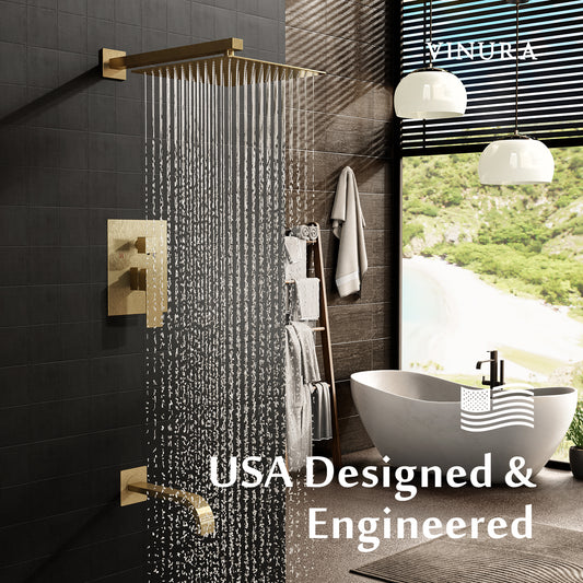 Luxury Shower Valve And Trim Kit Waterfall - Brushed Gold