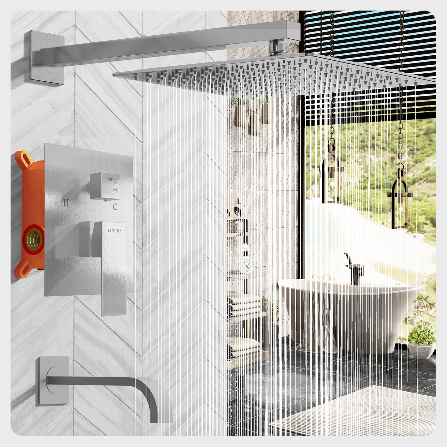 Luxury Shower Valve And Trim Kit Waterfall - Brushed Nickel