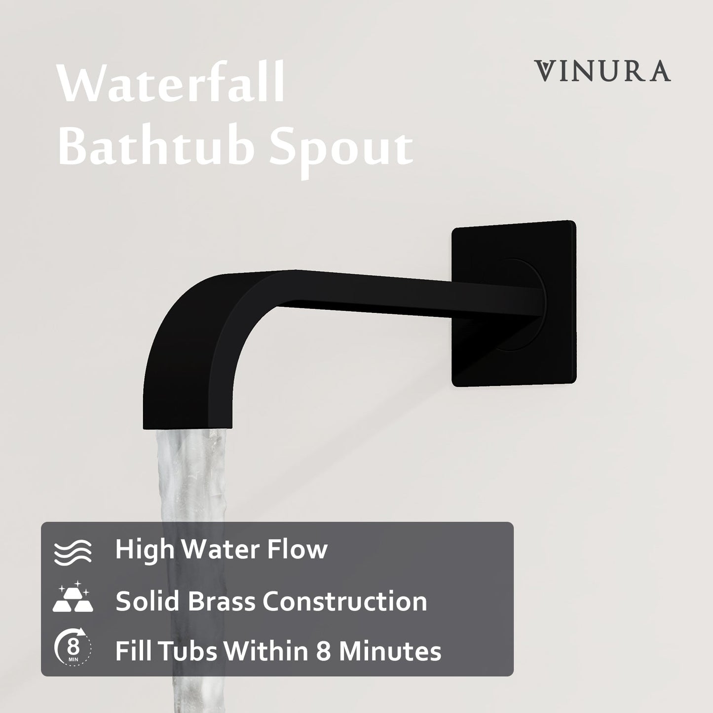 Luxury Shower Valve And Trim Kit Waterfall - Matte Black